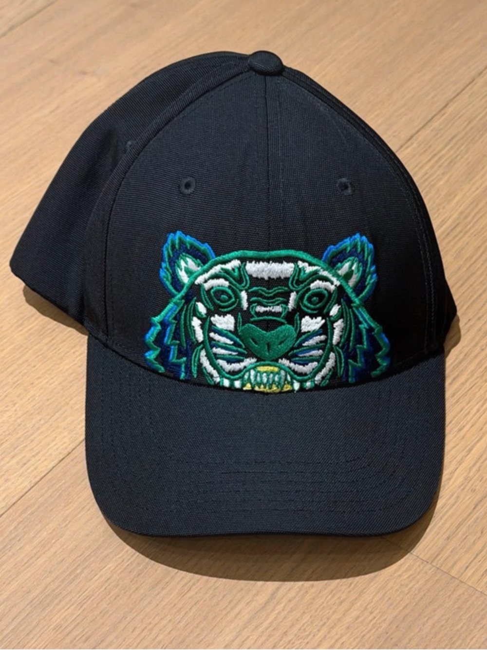Kenzo Black Kids Cap with Green and Blue Tiger Embroidery